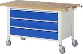 Rau Fahrbare Werkbank 8357 mit 3 Schubladen, Grau-Blau, B/T/H: 150 x 70 x 88 cm - Bild 1
