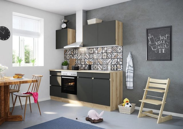 Optifit Küchenzeile OPTIkombi Noah420 mit E-Geräten, Breite: 210 cm, Anthrazit/Wildeiche - Bild 1