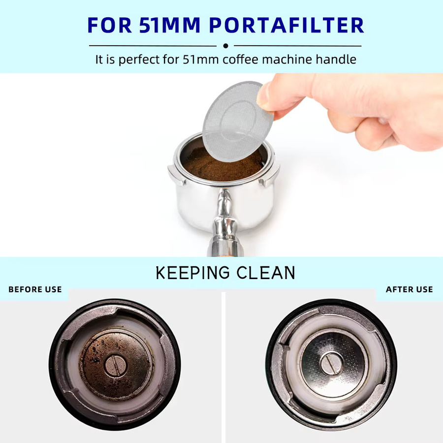 Dalinwell Kaffeefilterkorb aus Edelstahl mit doppelschichtigem Puck-Sieb, silber, Durchmesser: 51 mm - Bild 3