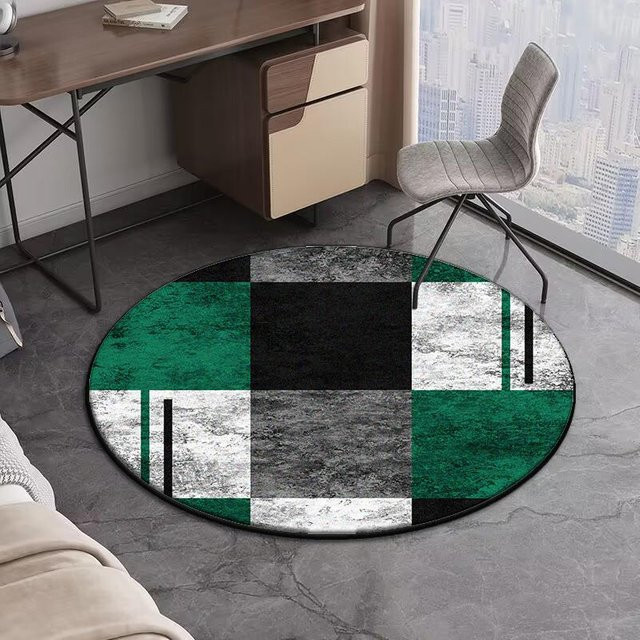 Runder Teppich Karpetti mit geometrischem Design in Grün, waschbar und rutschfest, Durchmesser: 100 cm - Bild 1