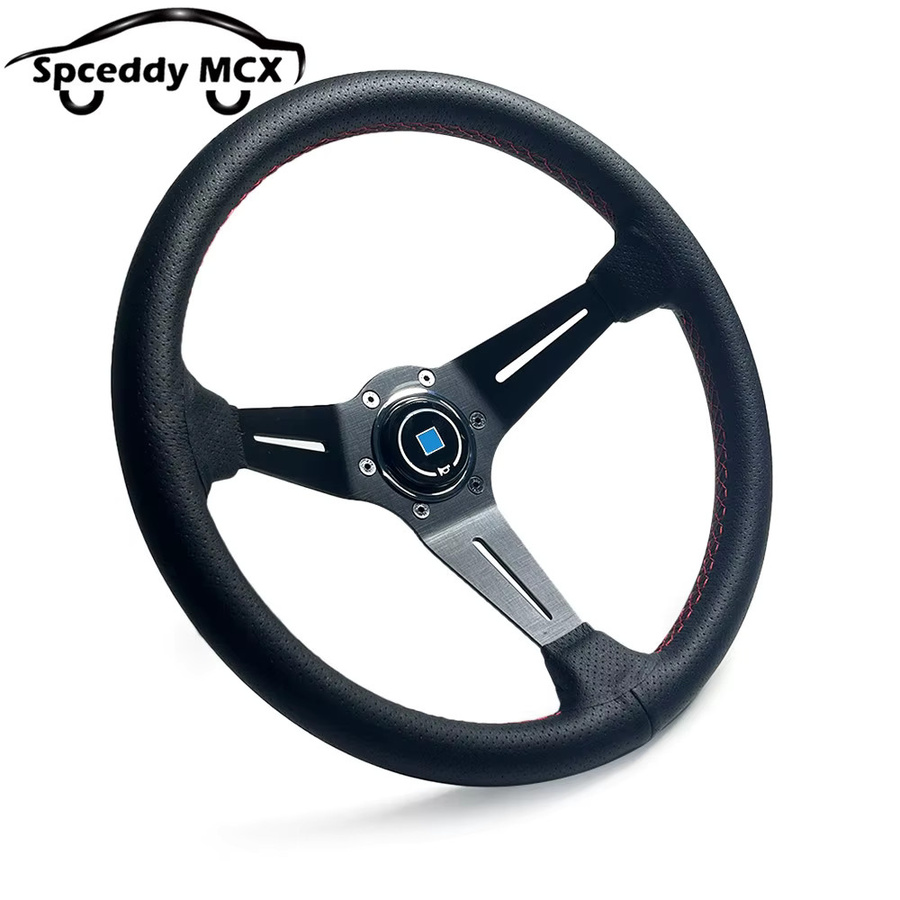 Spceddy Sport Lenkrad aus perforiertem Echtleder in Schwarz, 350 mm Durchmesser, 6 Löcher, PCD, 74 mm Tiefes Lenkrad - Bild 3