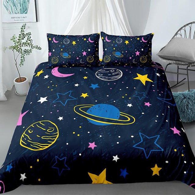 Bettwäscheset mit Sternenhimmel von Binchi Outdoor Product, Dunkelblau, Galaxie-Design aus Mikrofaser, B/H: 264 x 228 cm - Bild 1