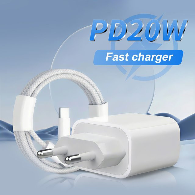 Apple 20W USB-C Schnellladegerät mit EU-Stecker in Weiß für iPhone 17 16 15 14 13 12 11 Pro Max - Bild 1