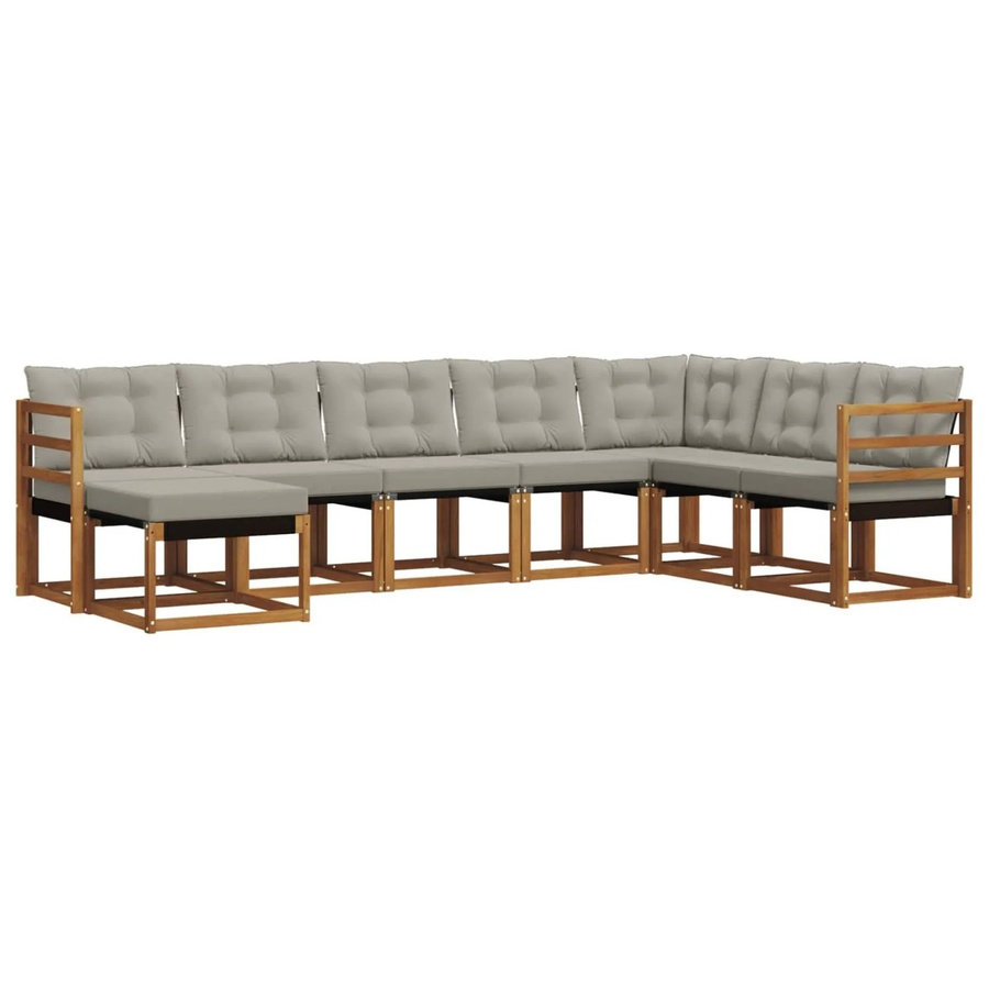 vidaXL Outdoor-Sofagarnitur 8-teilig L-Form aus Akazienholz und Textilene in Natur und Grau mit UV-beständigen Kissen - Bild 2