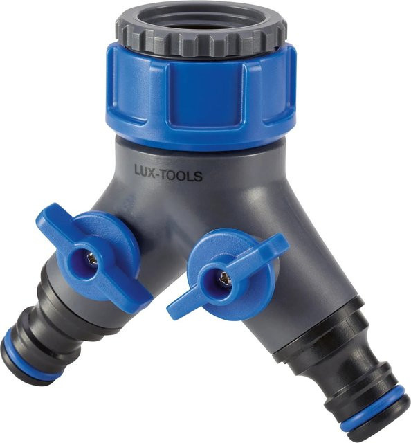 LUX-TOOLS 2-Wege-Ventil Quick Coupling mit Durchflusssteuerung und Frostschutz, Blau, G 3/4 auf G 1 - Bild 1
