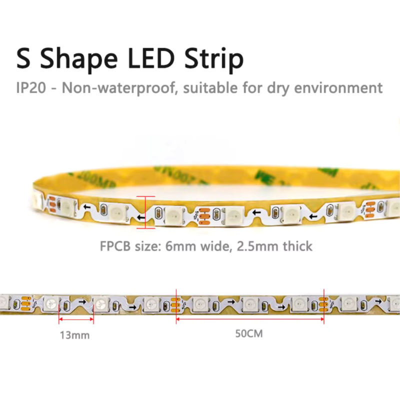 Lebeisenf WS2812B RGBIC LED Streifen S-Typ, 5m, Breite: 6 mm, 60 LEDs/m, SMD 5050, individuell adressierbar, Multicolor - Bild 3