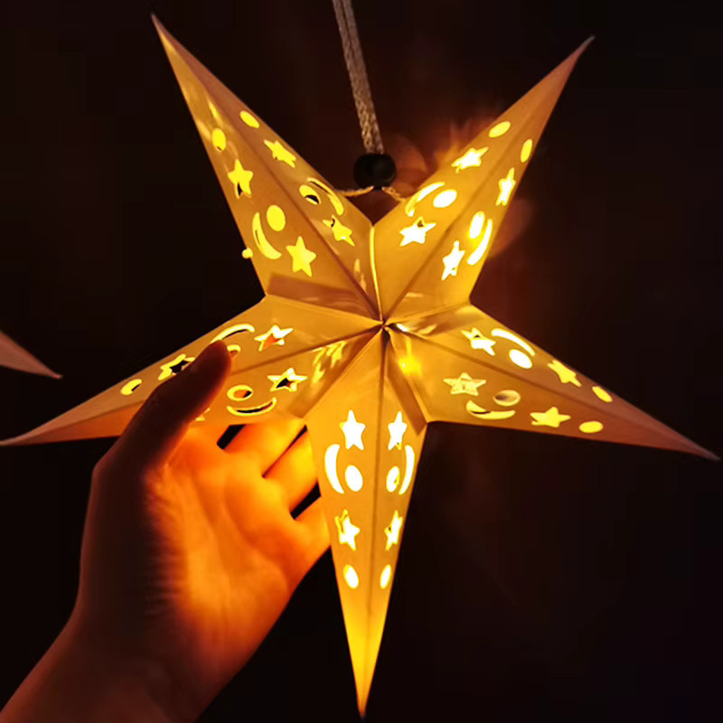 YONGSNOW Hängende Papier Lampenschirme in Stern und Mond Form für Eid Mubarak und Party Dekoration, 30-60 cm - Bild 3