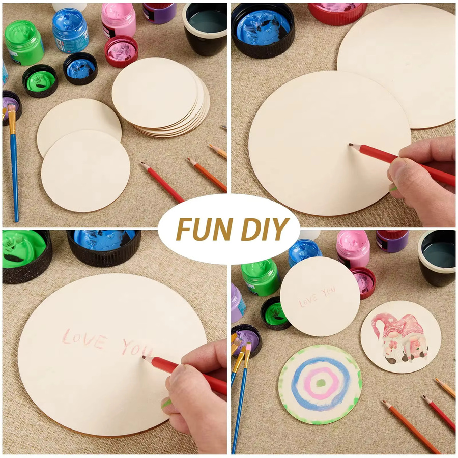 Unbehandelte Holzscheiben für DIY Handwerk in Rund und Quadrat, Beige, Durchmesser: 10 cm - Bild 3