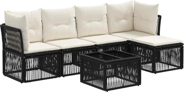 vidaXL Gartensofa-Set 6-teilig in Schwarz aus Poly-Rattan mit Polsterung und Couchtisch für Garten und Terrasse - Bild 1