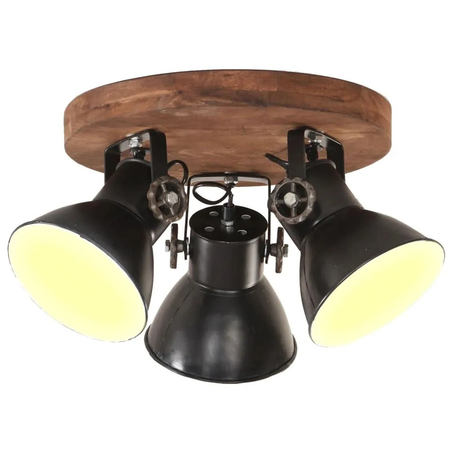 vidaXL Deckenlampe im Industriestil aus Eisen und Mangoholz, Schwarz/Braun, E27, B: 42 cm, T: 27 cm, H: 3 cm - Bild 2