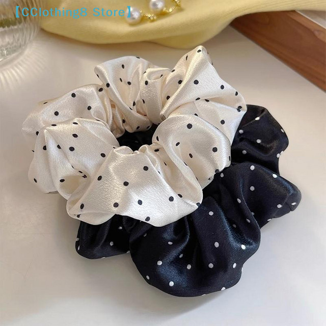 AliS8 Scrunchies, schwarz-weiß gepunktet, große Haarbänder für Damen - Bild 1