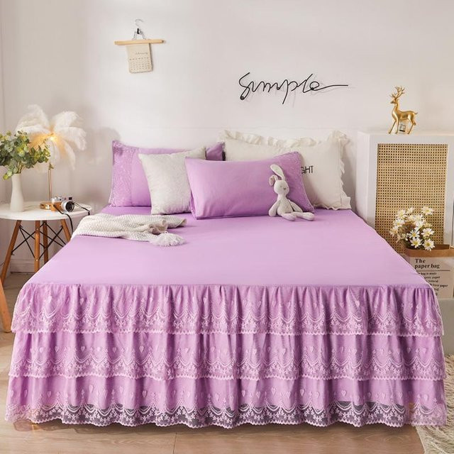 Bonenjoy Bettrock mit Spitzenstil als Tagesdecke und Matratzenschoner, Farbe: Lila, B x L: 150 x 200 cm - Bild 1