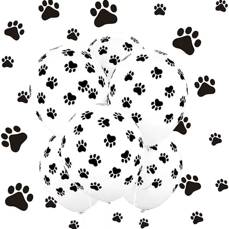 10 Stück runde Latexballons mit Hundepfoten-Print in Schwarz und Weiß für Kindergeburtstage und Tierpartys - Bild 3