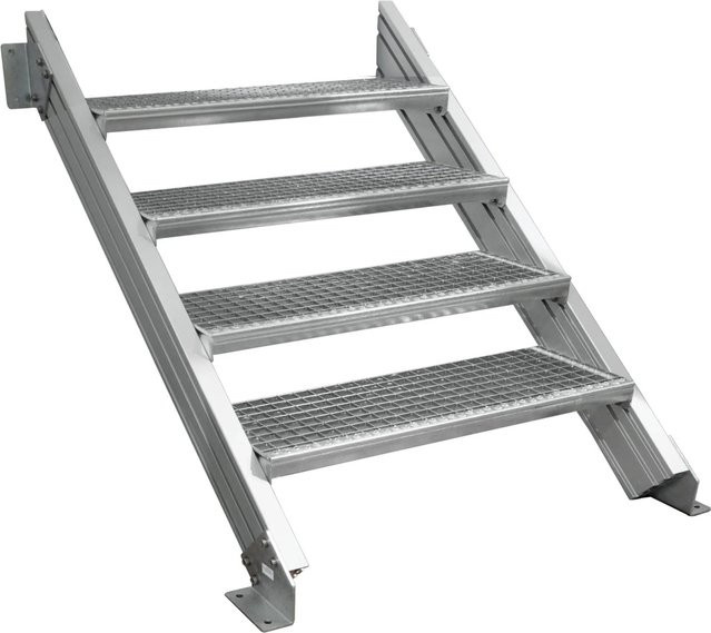 Treba Außentreppe Alaska 3 aus Aluminium in Silber mit 4 Gitterroststufen, Breite: 100 cm, Tiefe: 27 cm - Bild 1
