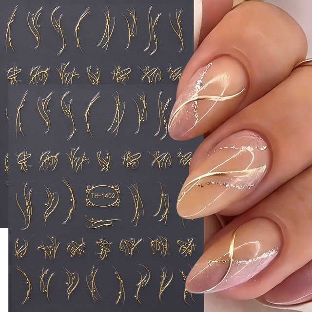 Full Beauty Nagelkunst-Aufkleber, Goldene Streifen, Metallic, 2 Stück - Bild 1