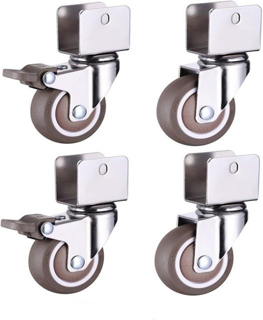 4er Set Möbelrollen von Binchi Outdoor Equipment mit Bremsrädern aus weichem Gummi und Zinklegierung in Silber, Durchmesser: 5 cm (2 Zoll) - Bild 1