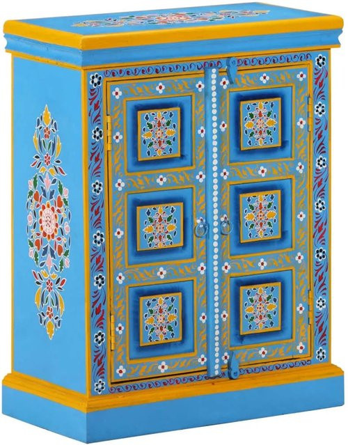 vidaXL Sideboard aus Massivholz Mango in Türkis, handbemalt im Retro-Stil, B/T/H: 156 x 40 x 78 cm - Bild 1