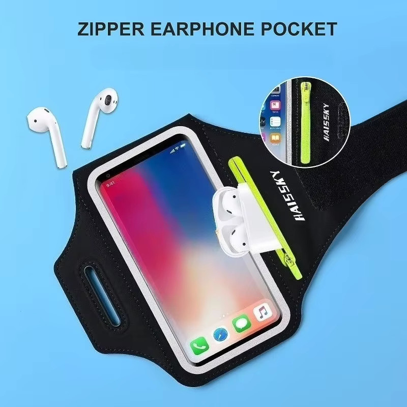 HAISSKY Laufsport-Armband in Schwarz mit Reißverschlusstasche für iPhone und Kopfhörer - Bild 2