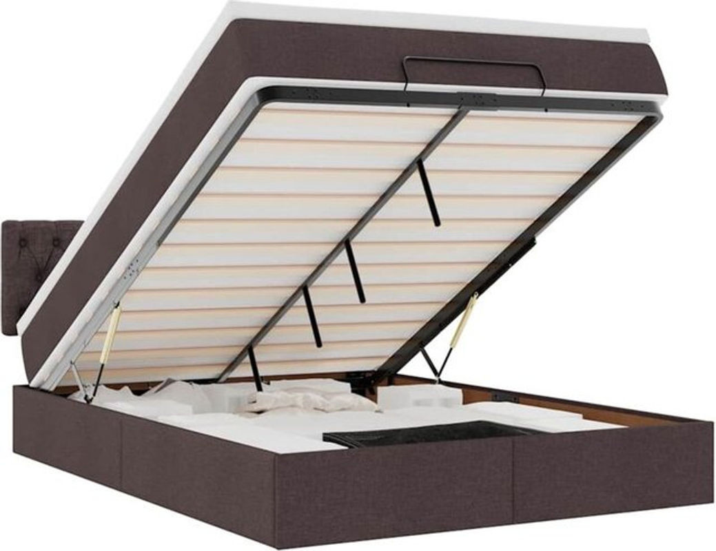 vidaxl Ottoman Polsterbett mit Matratze in Dunkelbraun, B/T/H: 140 x 190 x 88 cm, Stoff und Metall - Bild 1