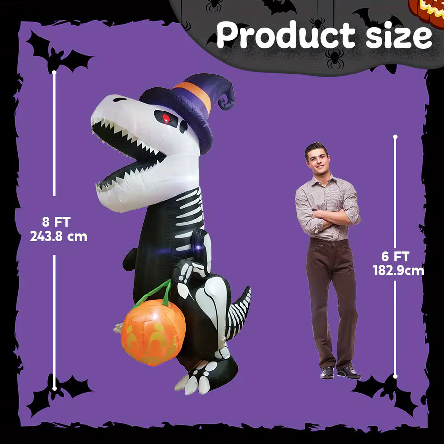 Sloosh Aufblasbares Skelett-Dinosaurier-Modell mit Kürbis für die Halloween-Außendekoration, Höhe: 243,84 cm - Bild 3