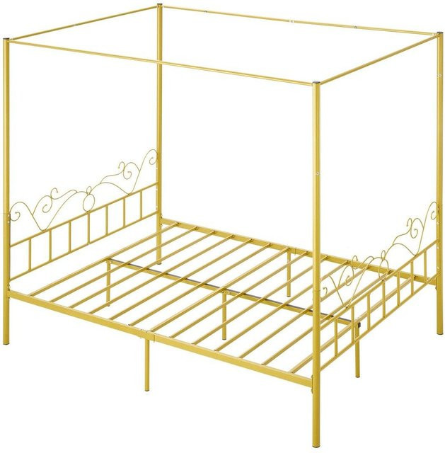 Buying Solutions MB Queensize Himmelbettgestell aus Metall in Gold, minimalistisches Vier-Pfosten-Design mit Kopfteil, B/T: 160 x 200 cm - Bild 1