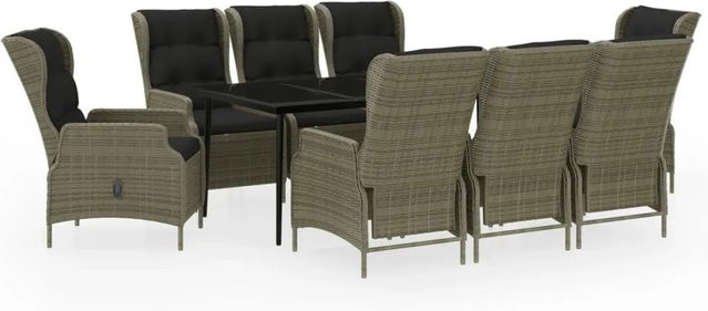 vidaXL 9-teilige Garten-Essgruppe aus PE-Rattan und Glas in Braun - Bild 1