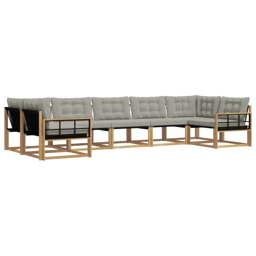 vidaXL Outdoor-Sofagarnitur L-Form aus Akazienholz mit Kissen in Weiß und Grau - Bild 2
