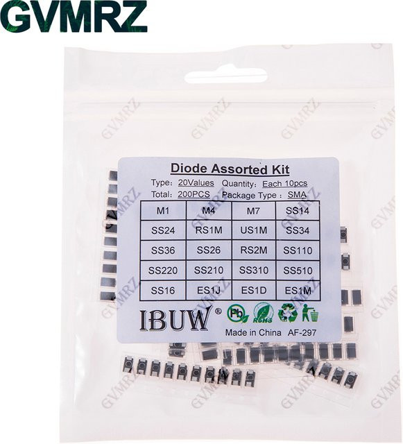 200er Set SMA Dioden Sortiment mit 20 Werten inklusive M1 M4 M7 SS14 SS24 für elektronische Gleichrichtungsprojekte in Schwarz - Bild 1