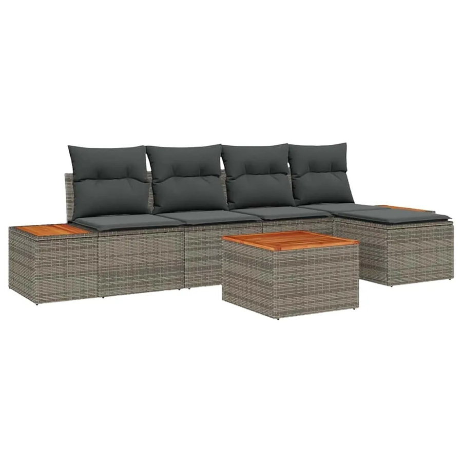 vidaXL Garten-Sofa-Set aus Poly Rattan in Grau mit 6-teiliger Polstergarnitur und Stauraum - Bild 2