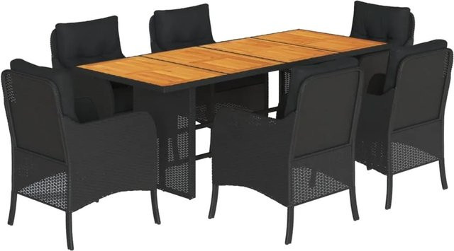 vidaXL 7-teilige Garten-Essgruppe aus PE-Rattan und Akazienholz in Schwarz mit Kissen - Bild 1
