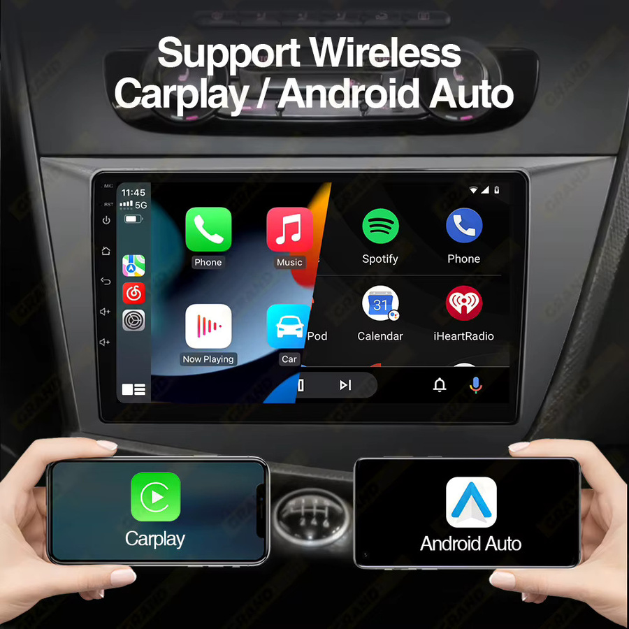 Grandnavi 9 Zoll Android 13 Autoradio mit Wireless CarPlay und GPS für Seat Leon 2 MK2 2005-2012, 2DIN Multimedia Stereo in Schwarz - Bild 5