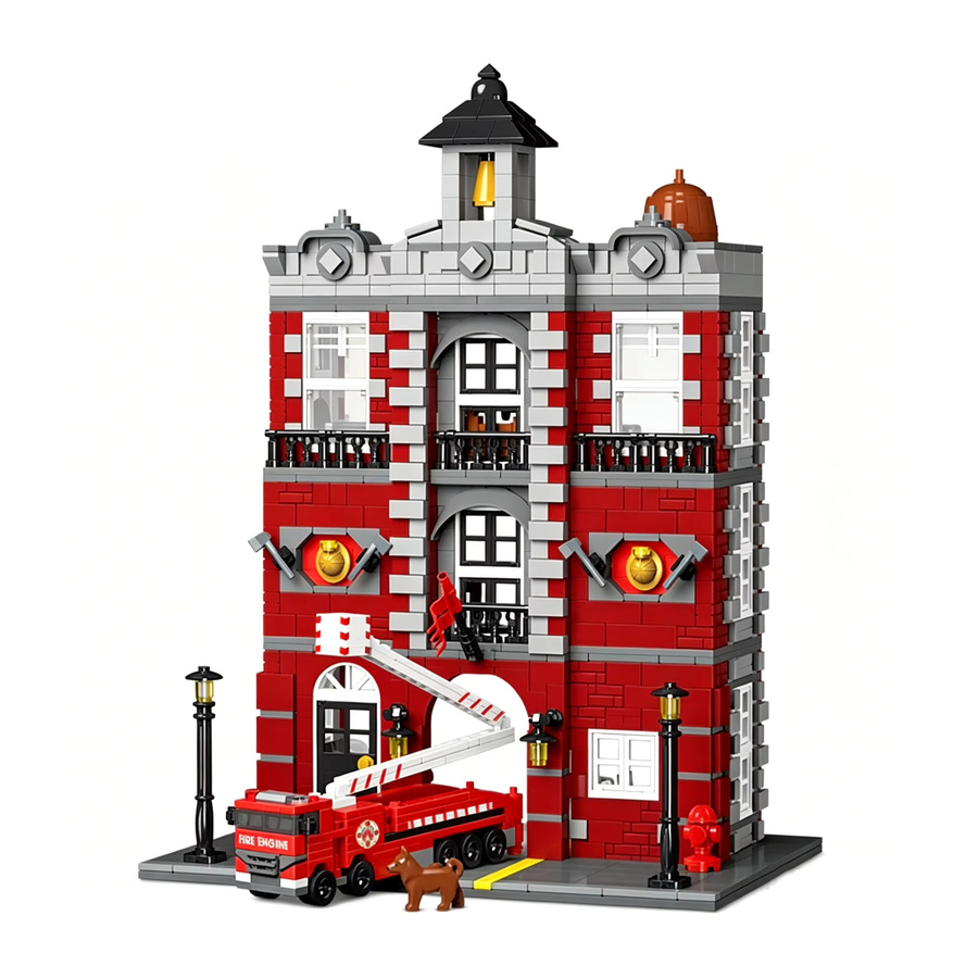 youmko Retro-Feuerwehrstation mit LED-Haus, Bausatz-Modell, 1823 Teile - Bild 4