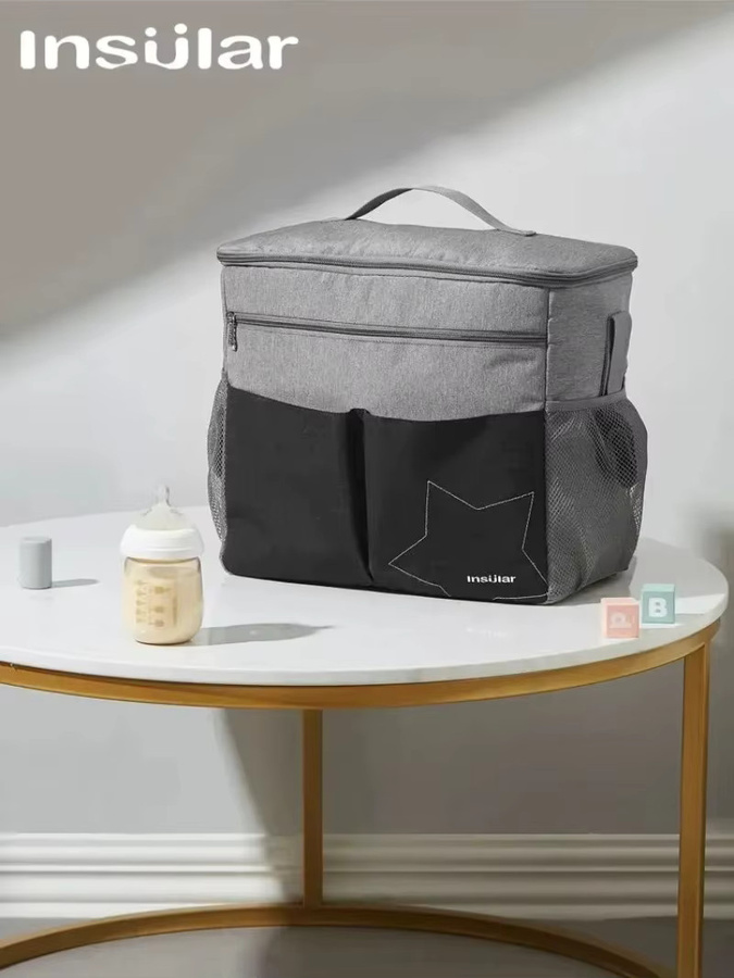 Wasserdichter Wickeltaschen-Rucksack für Babys mit großem Fassungsvermögen in Schwarz und Grau - Bild 7