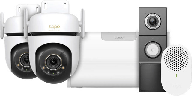 TP-Link Tapo Smart Home Set mit C530WS Doppelpack Wi-Fi Kameras, H500 CentralHub und D235 Smart Battery & Wired Doorbell in Weiß - Bild 1