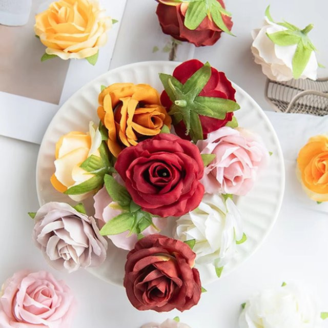ZQCY Künstliche Rosenköpfe aus Textil in Multicolour für DIY-Geschenkboxen, Hochzeiten und Valentinstag - Bild 1