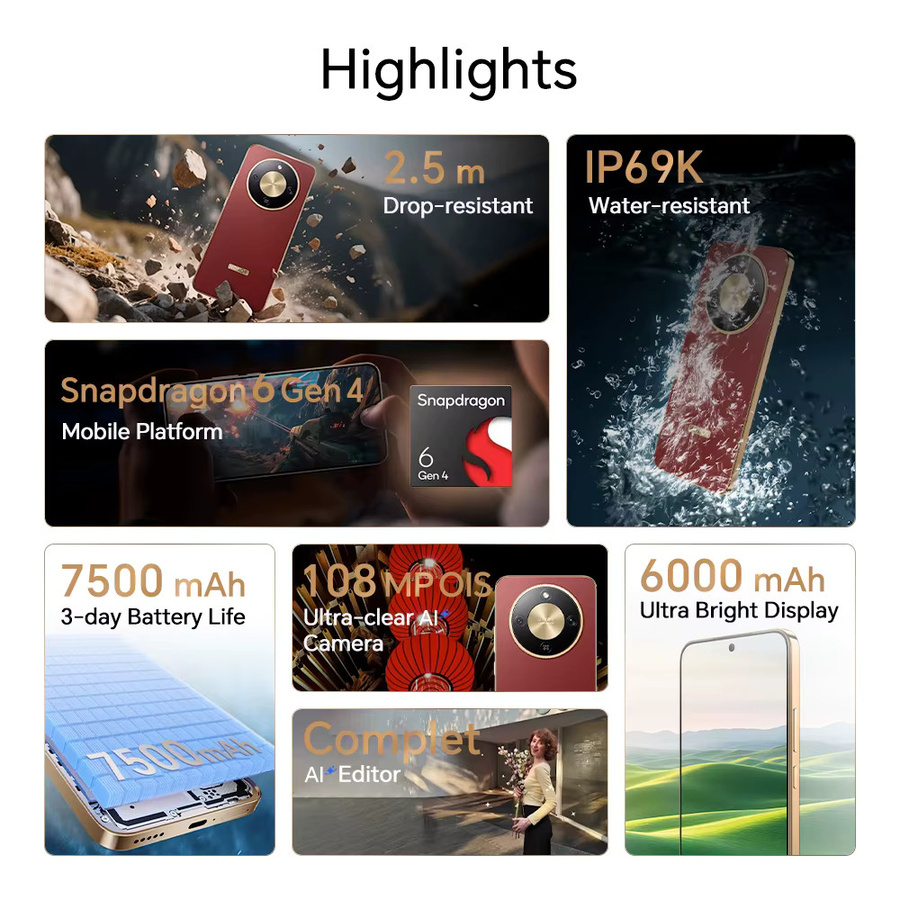 HONOR Magic 8 Lite EU-Version 5G Smartphone in Schwarz mit Snapdragon 6 Gen4, 7500mAh Akku, 108MP OIS Kamera, IP69K Staubdicht und Sturzfest - Bild 1