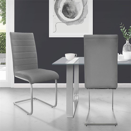 ML-Design Esszimmerstuhl Freischwinger 2er Set Grau aus Kunstleder mit Metallgestell - Bild 1