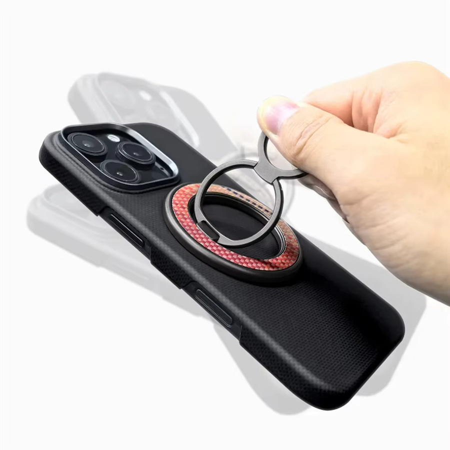 Original Aramid Carbon Fiber 360 Grad rotierender Metallring mit doppelter Klapphalterung als magnetischer MagSafe Ständer für dein iPhone 17 - Bild 4