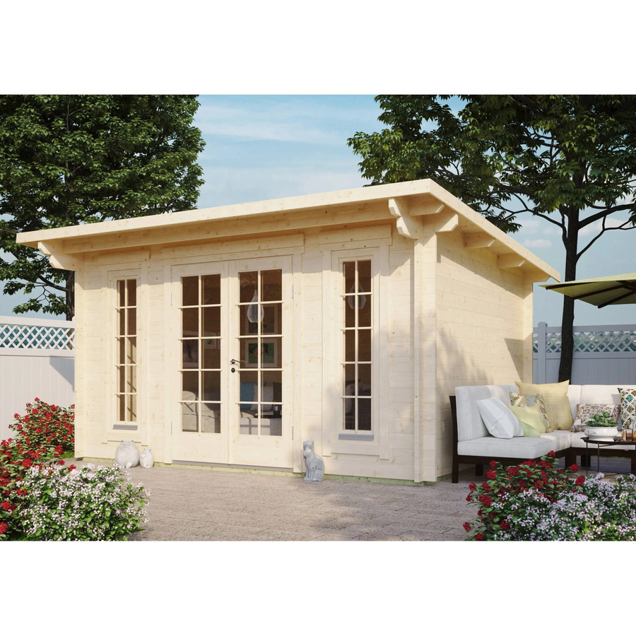 Fjordholz Gartenhaus Modell Jacob 44 B Log Cabin in Beige und Transparent mit Fenster und Tür - Bild 2