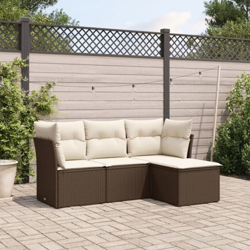 4-tlg. Loungemöbel Garten-Sofagarnitur mit Kissen aus Polyrattan in Braun von vidaXL - Bild 1
