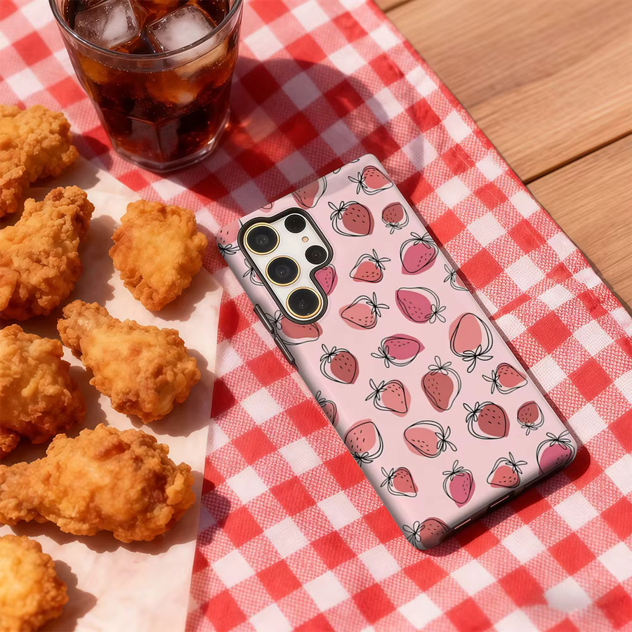 Stoßfeste doppellagige Handyhülle mit Erdbeer-Line-Art für Samsung Galaxy S25 Ultra, S24 und S23 Ultra Plus in Pink - Bild 4