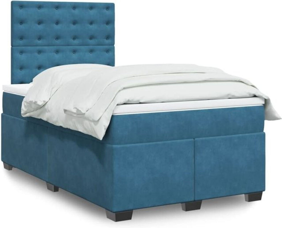 Vidaxl Boxspringbett mit Matratze aus Samt in Blau, Modernes Design, B/T/H: 120 x 200 x 140,5 cm - Bild 1