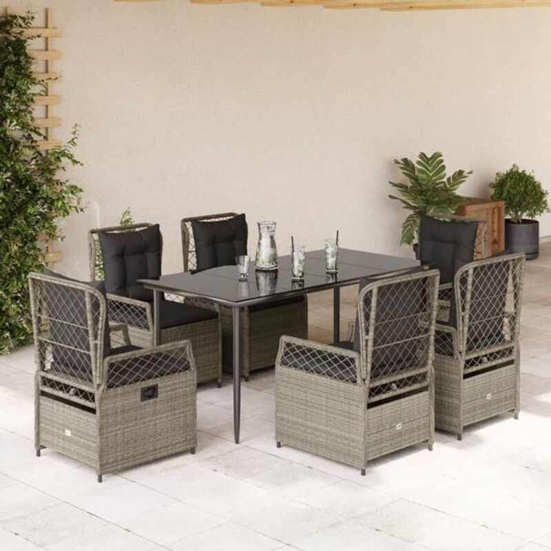 Vidaxl 7-tlg. Garten-Essgruppe aus Polyrattan mit Kissen in Grau - Bild 1
