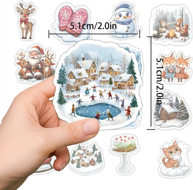 GOGOTU Winter Weihnachten Schneemann Elch Aufkleber, 50-teiliges Set - Bild 1