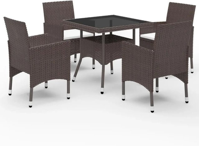 vidaXL 5-tlg Garten-Essgruppe aus Poly Rattan und Hartglas in Braun - Bild 1