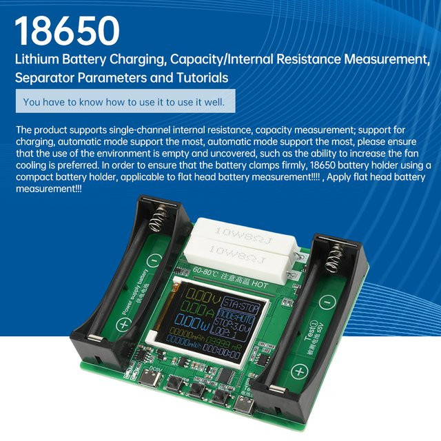 Aideepen Kapazitätstester Modul für 18650/21700 Lithium-Batterien mit LCD Digital Display und USB-C Anschluss zur Messung von mAh/mWh - Bild 1