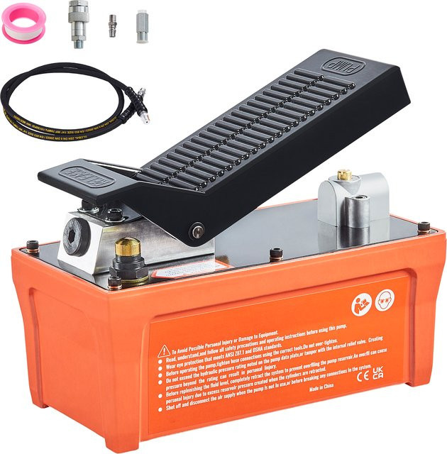 SucceBuy Luft-Hydraulikpumpe mit 10.000 PSI, 1,9 Liter Reservoir und Fußpedal in Grau-Orange für Karosserie-Rahmenmaschinen und Wagenheber - Bild 1