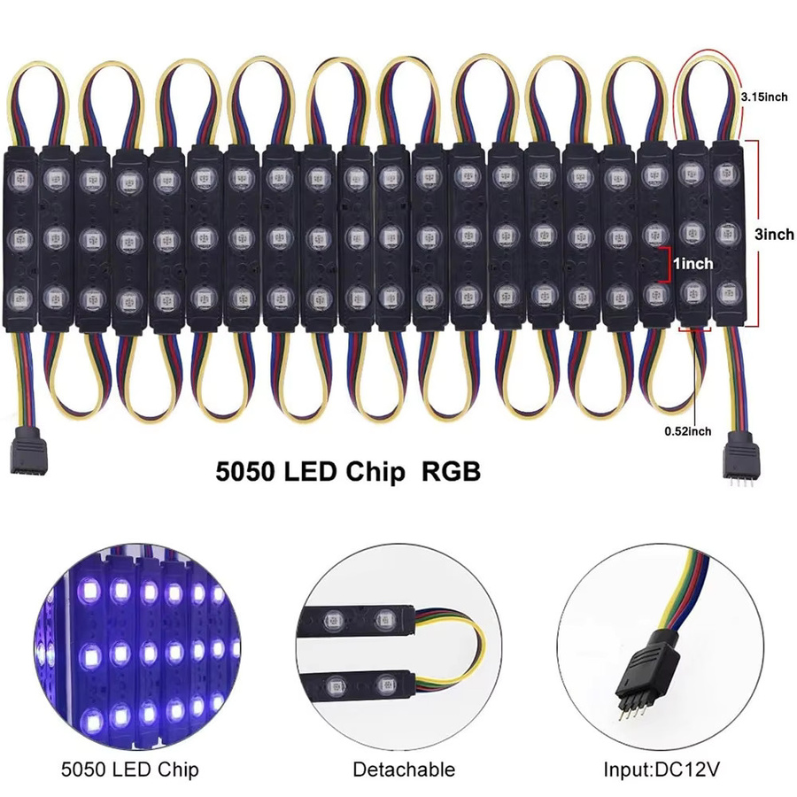 MERRYLE 20er Set RGB LED-Module 12V mit Leistungsregler, wasserdichte 5050 RGB Lichter in Multicolor für Schaufenster und Werbeschilder - Bild 2