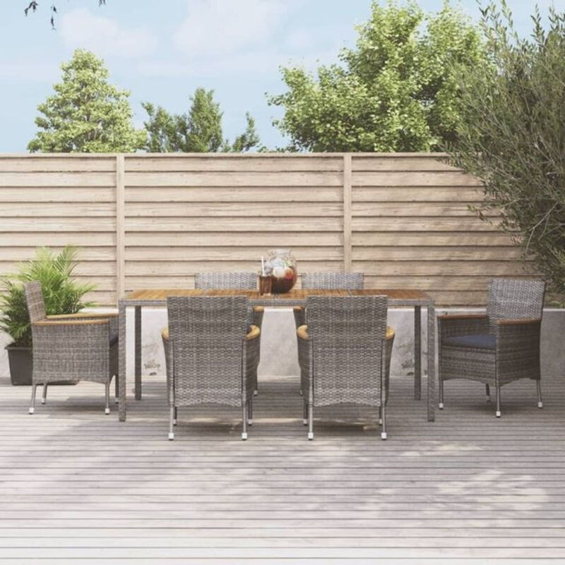 7-teilige moderne Garten-Essgruppe aus Poly-Rattan mit Kissen in Grau von vidaxl - Bild 1