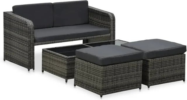 vidaXL 4-teiliges Garten-Lounge-Set aus Poly Rattan mit Auflagen in Anthrazit - Bild 1
